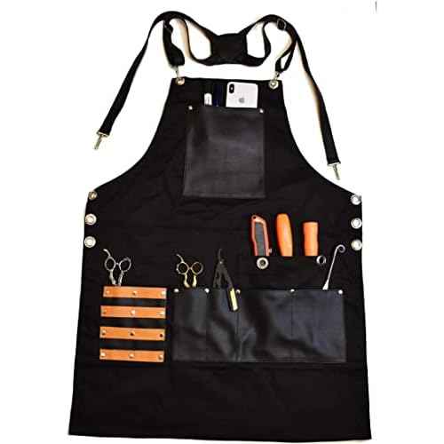 TBP Professional Barber Apron with 8 Waterproof Leather Pockets, Heavy Duty Premium Quality, Ideal for Hair Stylist, Kitchen, Chef BBQ Grill Apron