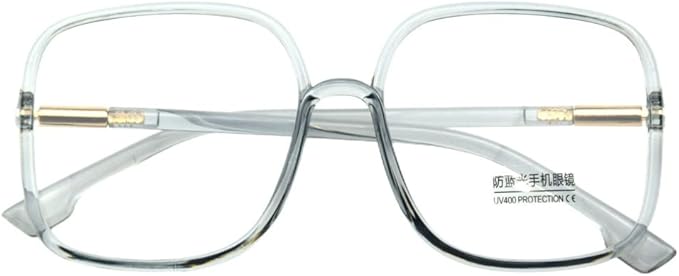 Shiratori Woman's New Retro Blue Light Blocking Glasses Big frame Nerd Eyeglasses Frame Anti Blue Ray Computer Game Glasses Gray