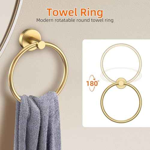 10-Piece Gold Bathroom Hardware Accessories Set-Brushed Gold Towel Bar Set,SUS304 Stainless Steel Towel Rack Set for Bathroom-Wall Mounted,23.6-Inch Towel Holder Set