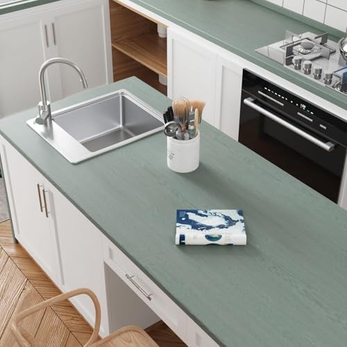 CRE8TIVE Seafoam Pale Green Wood Wallpaper Peel and Stick Textured Wood Contact Paper for Countertops Waterproof 12"x80" Self Adhesive Wood Look Vinyl Wrap for Bedroom Bathroom Cabinets Desks Tables