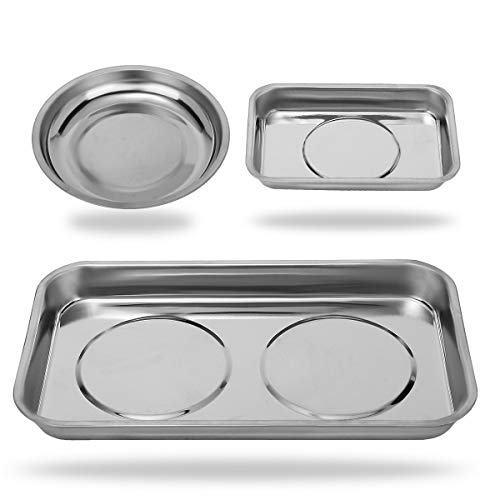 Magnetic Tray Holder 3pc,for Socket Screw Nuts Bolts Metal Parts,Extra Strong Magnet,Thickened Tray,Stainless Steel