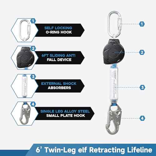 6FT Self Retracting Lifeline Fall Protection Retractable Safety Lanyard Rectracting Lifeline Personal Fall Arrest Protection ANSI Self Retractable Gear for Roofing Construction(Small Hook)