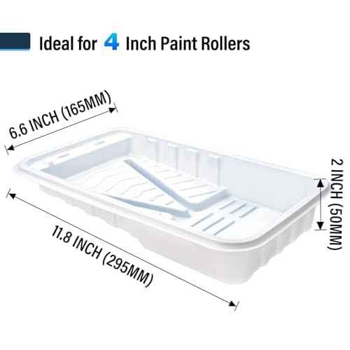 Great Andrew 4 Inch Paint Trays Double Thick, 12 PCS Sturdy Plastic Small Paint Tray Liners Ideal for Small Projects, DIY Painting Walls, Furniture (White)