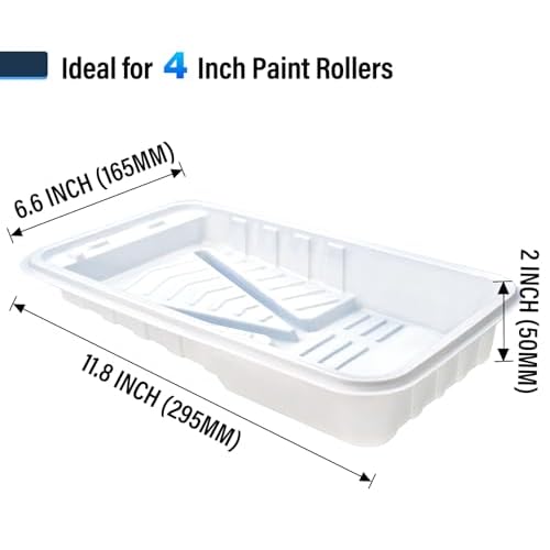 4 Inch Paint Tray Liner, 12 Pcs Disposable Small Paint Tray, Sturdy Plastic Paint Pan with Liners for Home Decor, House Painting, Crafts and DIY Projects (4 Inch, White Heavy Duty Liners)