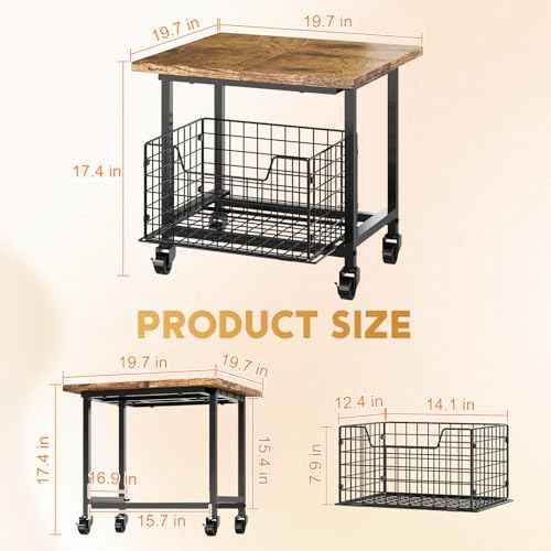 Mini Fridge Stand with Storage, Small Refrigerator Stand with Wheels, Mini Fridge Cabinet-Max Load 300 LBS Heavy Microwave Printer Stand Mini Fridge Cart for Dorm, Apartment, Kitchen, Office (Brown)