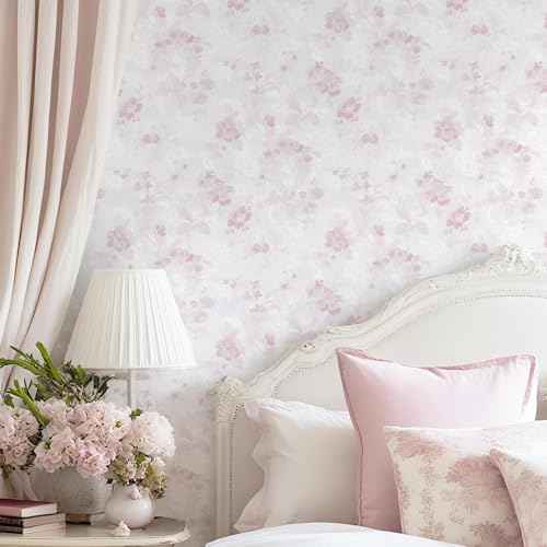 Dimoon 78.7"x17.3" Pink Wallpaper Floral Contact Paper Peel and Stick Wallpaper White Vintage French Country Renter Friendly Bathroom Boho Flower Removable Wall Paper Kitchen Self Adhesive Vinyl Roll