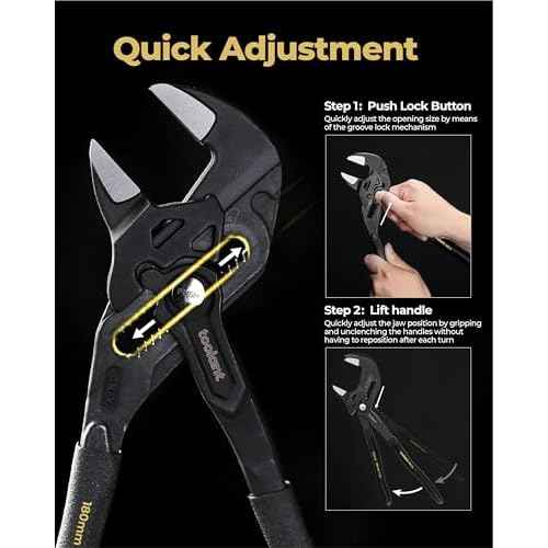 toolant 7-Inch Black Gold Adjustable Plier Wrench, CR-V Steel Smooth Parallel Jaws with Pouch ? Suitable for Nuts, Pipes, Plumbing, Auto & Repairs, Suitable Gift for DIYers