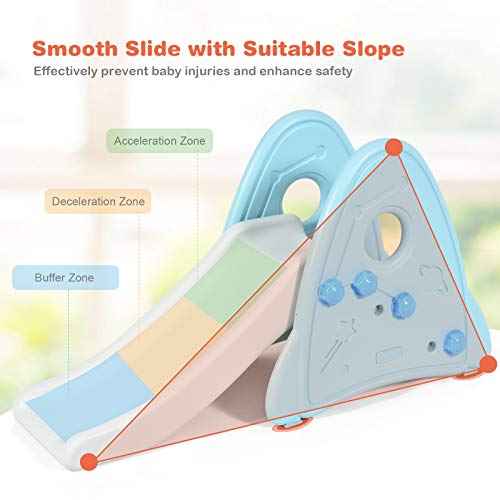 BABY JOY Kids Slide, Freestanding Baby Mini Play Climber Slide Set for Indoor Outdoors Use, Children Toy Playset with Non-Slip Widened Pedals, Suitable for 6 Month - 8 Years Baby Toddler (Blue)