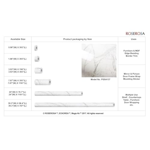 ROSEROSA Peel and Stick Glossy Faux Marble Self-Adhesive Wallpaper Door Wrap Countertop Mirror Moulding Trim PGS4137