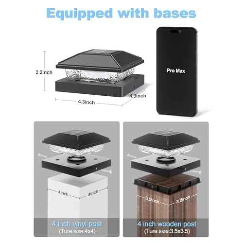 VOLISUN 4x4 Solar Fence - Post Cap Lights 12pack Outdoor Waterproof, Black Deck Post Cap Light with Warm White,for 4x4 Wooden/4x4 Vinyl