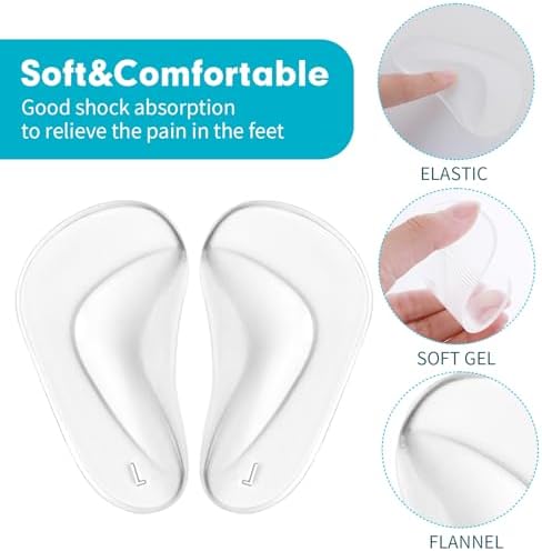 COMNICO 3 Pairs Arch Support Inserts Self-Adhesive Soft Gel Insole Arch Pads Transparent Silicone Reusable Sandals Shoe Insoles for Plantar Fasciitis Relief Flat Feet Flip Flops High Heel Arch Pain