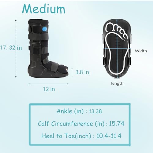 Medibot Air Cam Walker Tall Fracture Boot, Medical Recovery Walking Boot for Broken Foot, Sprained Ankle, Fractures, Adjustable Air Bladders, Universal Fit for Men & Women, Left or Right Foot(Medium)