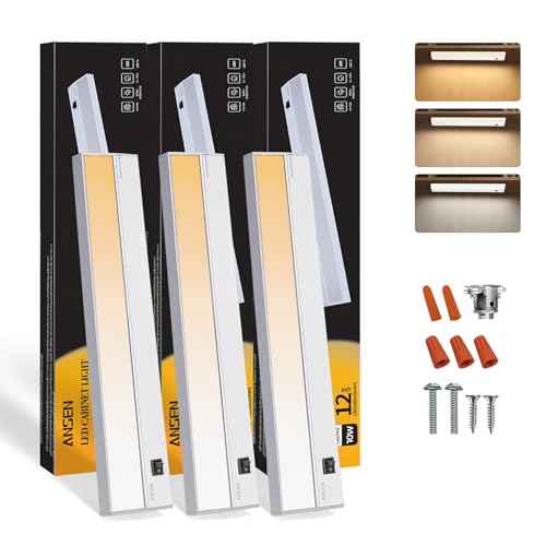 Ansen 3Packs of Under Cabinet Lights for Kitchen, 12in 10W 666LM, Dimmable Hardwire Led Light for Closet, CRI>92, R9>90, 3 Color Temperature, 3000K/4000K/5000K(Warm White, Cool White, Daylight)