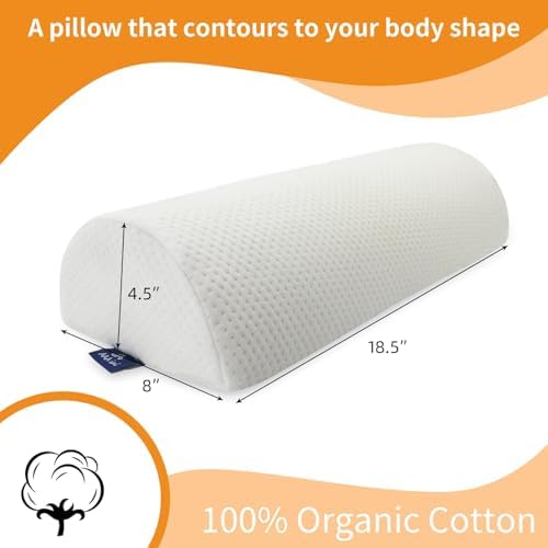 Half Moon Bolster Knee Pillow, Back Pain Relief Memory Foam Leg Pillow, Semi Roll Round Lumbar Leg Wedge for Side Sleepers - Reducing Head Neck Spine Hip Pressure - M