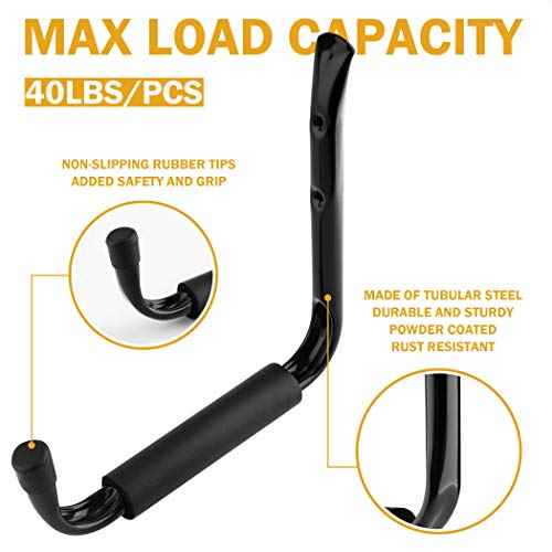 CARTMAN Heavy Duty 9" Storage Hooks Hangers with EVA Protector, Indoor Outdoor Wall Mount Garage Hangers & Organizer for Ladders, Tools, Bikes, 6PK