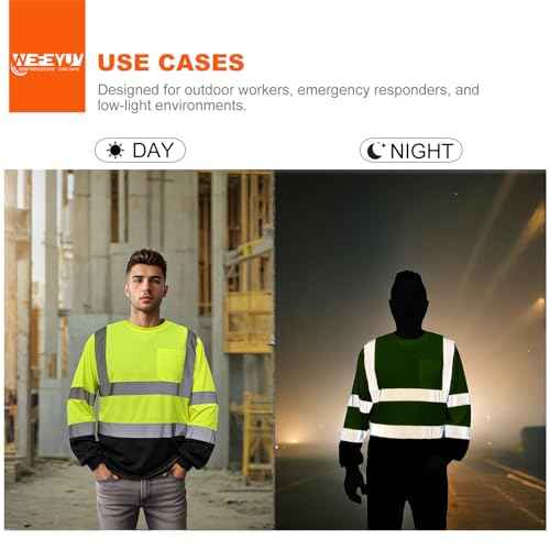 wefeyuv Safety Shirt Long Sleeve High Visibility Reflective Breathable T Shirt for Work Warehouse Construction Class 3