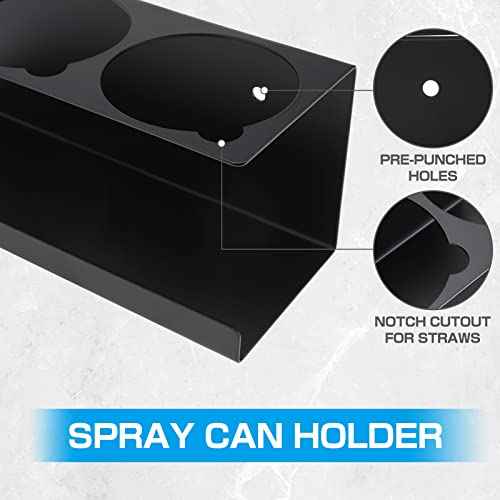RealPlus Aerosol Spray Can Holder Rack Organizer, 5 Can Spray Bottle Holder Heavy-Duty Steel Wall Mounted for Garage and Workspace, Pack of 2
