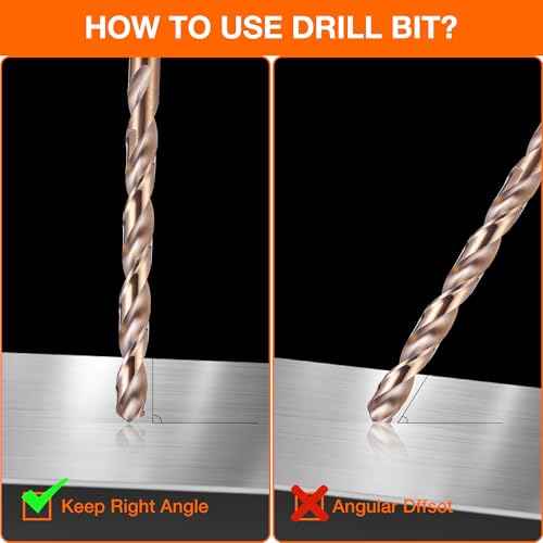 3/16 Inch Cobalt Drill Bits (10pcs), M35 High Speed Steel, 135 Degree Tip, Jobber Length Twist Drill Bit Set for Hard Metal, Stainless Steel, Cast Iron, Wood and Plastic, with Storage Case