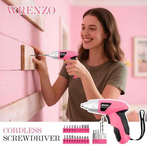 Drill Set, Cordless Drill, Small Tool Kit, 112pc 3.6V USB Tool Set, Tool Kit for Dorm, Cordless & Rechargeable, Pink Home Toolbox for Women, DIY Toolbox