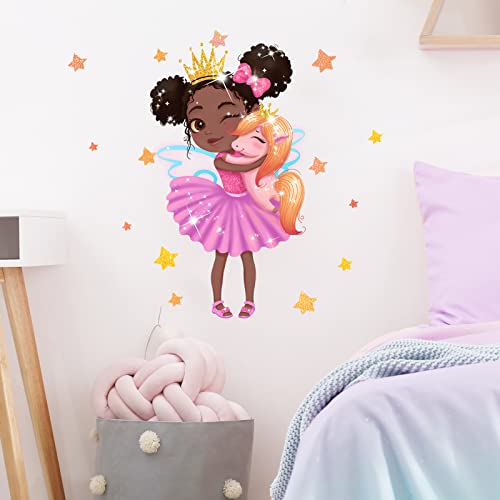 Little Princess Hugging Baby Horse Wall Decals Nursery Preschool Wall Stickers for Kid Baby Girl Removable Peel and Stick Waterproof Wall Art Decor Stickers for Living Room Bedroom Bathroom