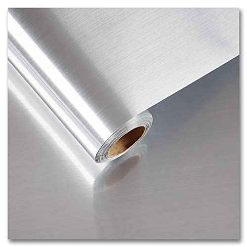CRE8TIVE Brushed Stainless Steel Contact Paper 12"x80" Self Adhesive Metallic Silver Wallpaper Peel and Stick Waterproof Oil Proof Heat Resistant Aluminum Foil Vinyl Roll for Kitchen Fridge Dishwasher