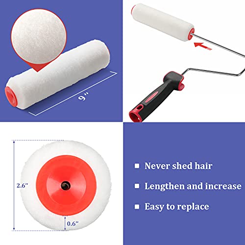 FLY HAWK Paint Roller Covers, 9" Roller Covers, Pack of 3, Covers for Paint Rollers, Naps for Paint Roller Brush, Roller Naps, House Painting Supplies, Nap for Roller Frame (White) (3 PCS)
