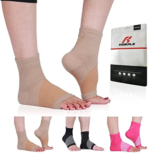Compression Socks for Women & Men Open Toe (3 Pairs), Ankle Brace Compression Sleeve with Neuropathy, Foot Compression sleeve for Swelling, Pain & Plantar Fasciitis Relief (Beige, L)