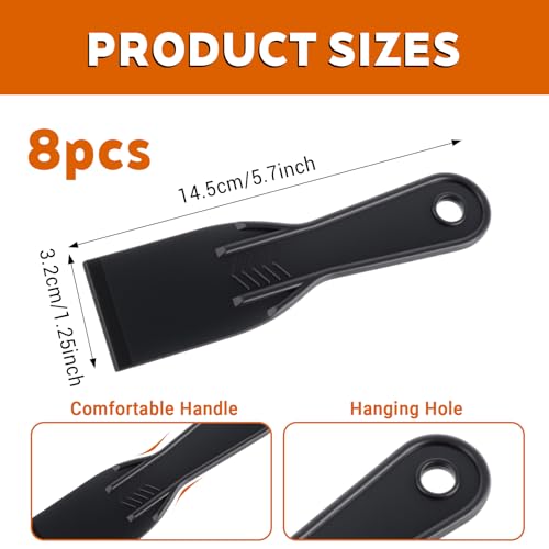 8PCS Plastic Putty Knife Scraper, 2 Inch Black Flexible Plastic Scraper Tool Paint Scrapers Tool Spreader Spackle for Taping Drywall Wall Painting Spackling Patching