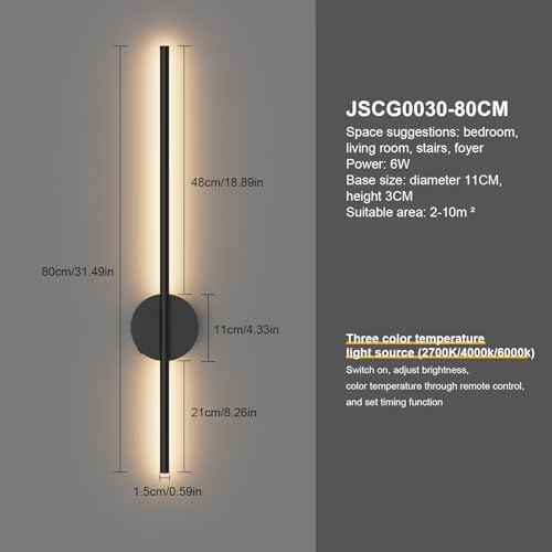 Battery Operated Black Wall Sconce , USB Rechargeable Wall Lights with Remote Control, 1 Pack Dimmable LED Wall Lamp Indoor, 360¡Æ Rotation Wireless Lights for Living Room Bedroom Hallway, 31.5 inch