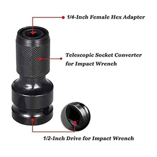 2PCS 1/2 inch Square Drive to 1/4 inch Hex Female Socket Adapter Converter Chuck Adaptor for Air and Electric Impact Wrench Impact Drill Ratchet Wrench,Quick Release