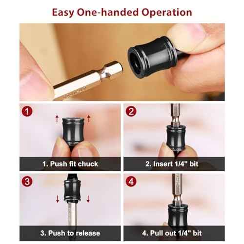 Katerk 6pc Black Bit Holder Keychain, 1/4in Hex Shank Portable Screwdriver Bit Clip for Impact Driver Flexible Drill Bit Extension Nut Driver W/Carabiner, Quick Release Drill Screw Adapter