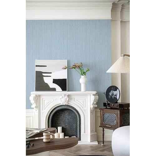 Dviolet Blue Grasscloth Textured Fabric Contact Paper Peel and Stick Boho Self-Adhesive Wallpaper for Bedroom 15.7in X 118in