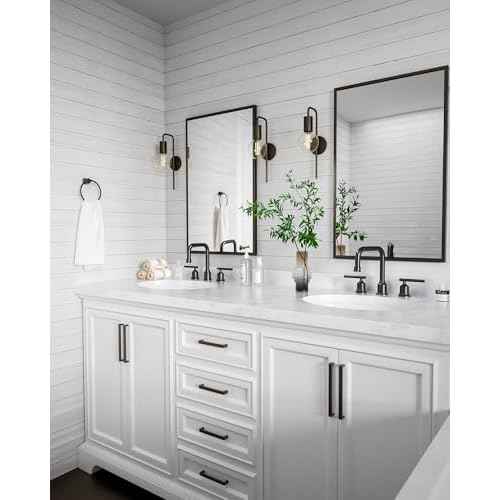 WOWOW Oil Rubbed Bronze Bathroom Faucet Widespread Bathroom Sink Faucet 3 Holes Vanity Faucet 2 Handle Basin Tap with Drain and Suplly Lines Retro