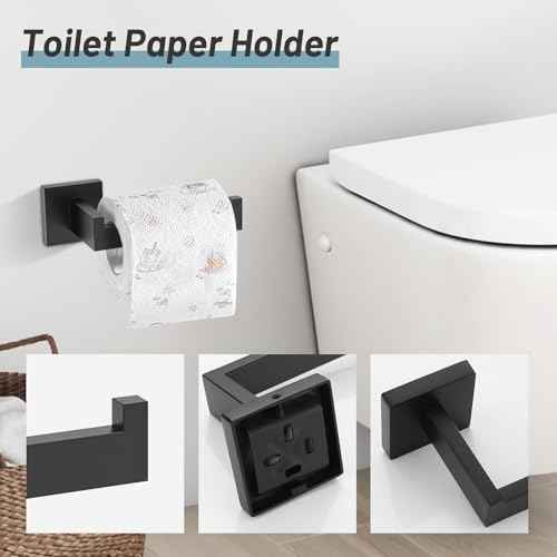 Black Towel Bar Bathroom Accessories Set, 23.6Inch Towel Rack for Bathroom, 10 Pieces SUS304 Stainless Steel Towel Racks Toilet Paper Holder Set for Bathroom Wall Mounted