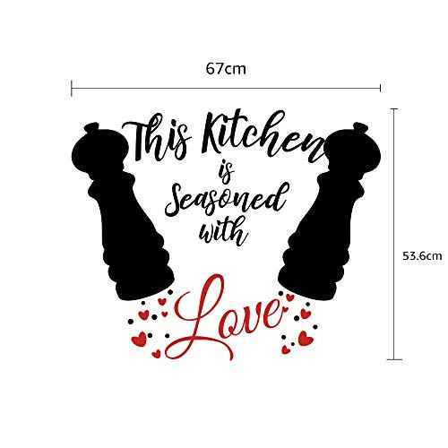 Funny Family Kitchen This Kitchen is Seasoned with Love Vinyl Wall Art Decal Sticker, Family Home Decor Removable Vinyl for Dining Room Living Room Blank Wall (11.8''¡¿23.6'')