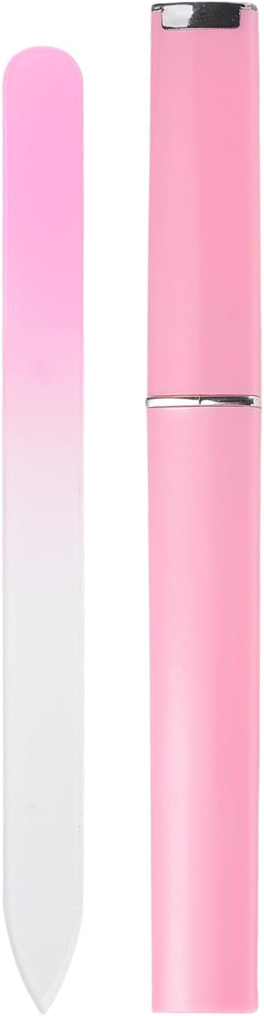 HARFINGTON Glass Nail File Kit 280 Grit Double Sided Professional Manicure Crystal Fingernail Files with Case for Natural Nail Art Shine Polishing Buffer, Light Pink
