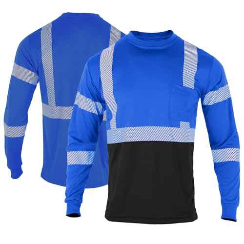 FONIRRA Safety Reflective High Visibility T Shirts for Men with Long Sleeve Construction Work Shirts ANSI Class 1 Blue