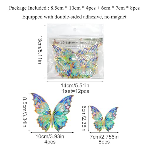 12Pcs Golden Edged Butterfly Wall Sticker 3D Butterflies Room Decor Decals Home Decoration DIY Self-Adhesive Mural for Wedding