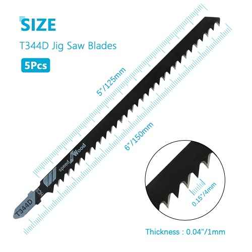 5Pcs T344D T-Shank Jigsaw Blades, 6 Inch Long Jigsaw Blades High Carbon Steel Jig Saw Blade for Quick Cutting Wood Plywood Hardwood PVC Plastic