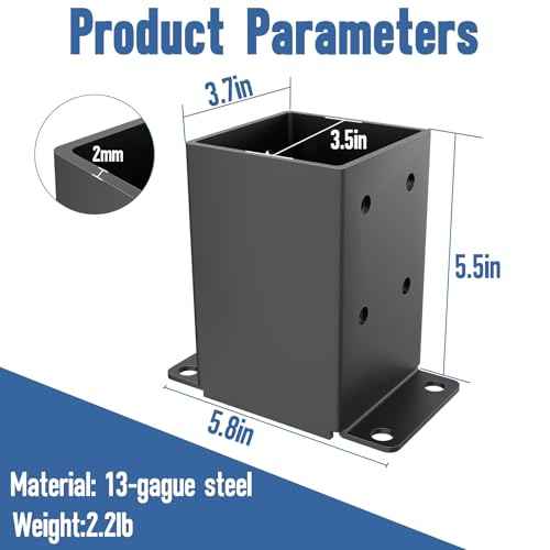 QZER 4¡¿4 Post Base, Inner Size 3.5""x3.5"" Deck Post Brackets, Heavy Duty Metal Black Powder Coated Fence Post Anchor Base for Pavilion Porch Railing Pergola Support Deck Base Plate 4 Pcs