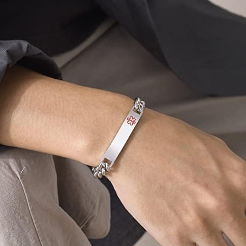 VNOX Medical Alert ID Bracelet - Mens Womens Stainless Steel ID Tag Medical Alert Emergency Bracelet,7.2/8/8.4 Inches