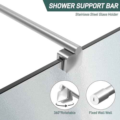 Shower Door Support Bar, 27.5'' to 47.2'' Telescopic Stainless Steel Wall-to-Glass Support Bar for 1/4"(6mm) to 3/8"(10mm) Thick Glass, Fixed Panel Support Rod, Brushed Nickel