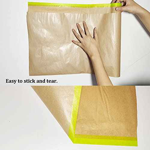 AZH Pre-Taped Masking Paper 18in x 50Ft Masking Paper with Adhesive for Painting, Tape and Drape Paint Adhesive Protective Paper Roll for Automotive Furniture Wall Protection