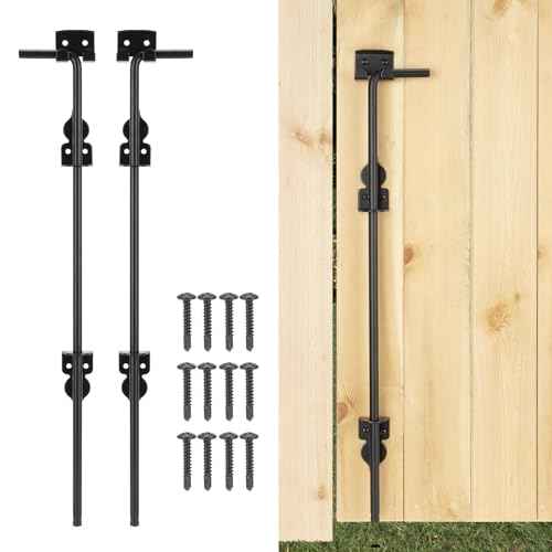 36" Cane Bolt Heavy-Duty Drop Rod for Gate, Gate Ground Latch for Wooden Fences Metal Gates Doors, Metal Gates Doors Stopper for Gate Ground, Wrought Iron Gate Latches, Black Finish(2 Pack)