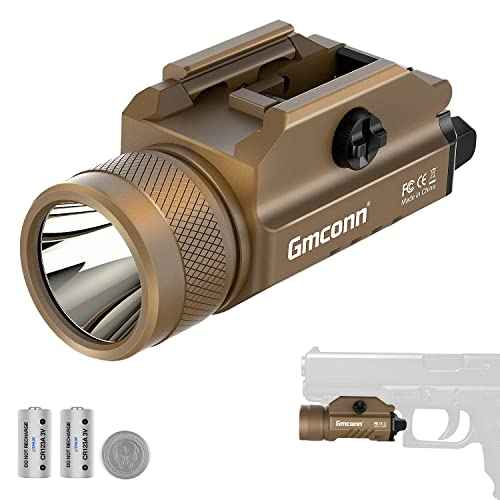 Gmconn 1200 Lumens Rail Mounted Compact Pistol Light LED Strobe Tactical Gun Flashlight Weaponlight for Picatinny MIL-STD-1913 and Glock Pistol Weapon Light with 2 x CR123A Lithium Batteries