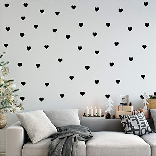 | Heart Shape Decoration Removable Wall Art Vinyl Decal Stickers | (Pack of 80) (Black)