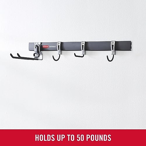 Rubbermaid FastTrack Garage Storage Utility Hooks 5 Piece Black All in One Rail Hook Kit and Tool Organizer Heavy Duty for Home/Garage/Shed/Garden