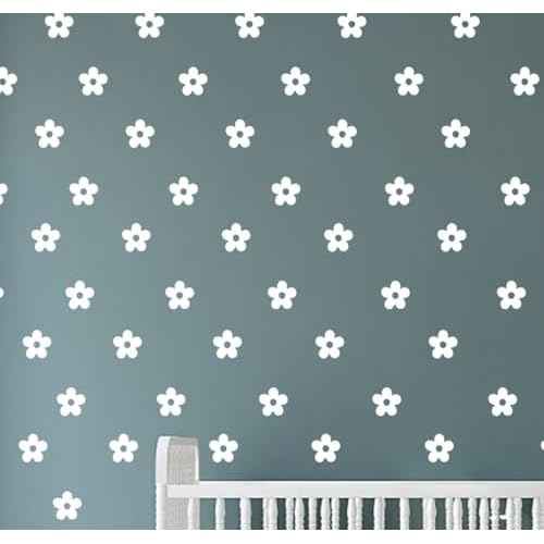 64 Flowers/Set of White Flower Pattern Wall Stickers for Children's Room Girl's Room Nursery (6.8X6.8CM)
