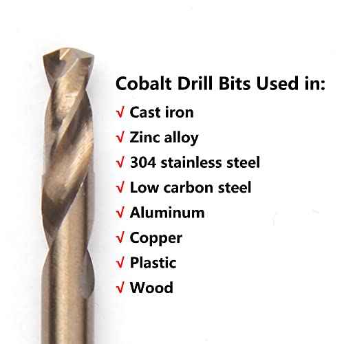 1/8" Cobalt Drill Bits(10PCS), M35 HSSCO High Speed Steel Double Ends Stubby Body Twist Drill Bit Set for Hardened Metal, Stainless Steel, Cast Iron, Plastic and Wood