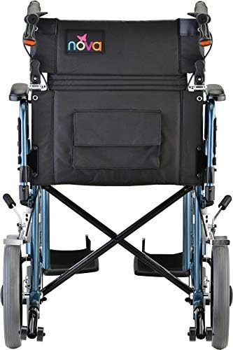 NOVA Medical Products Lightweight Transport Chair with Locking Hand Brakes, Blue